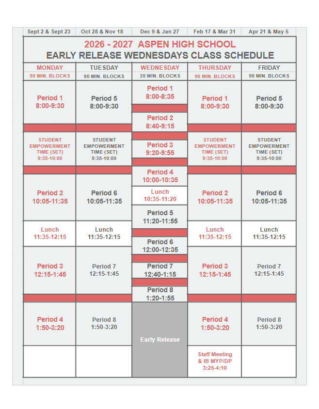2026-27 ERW Bell Schedule